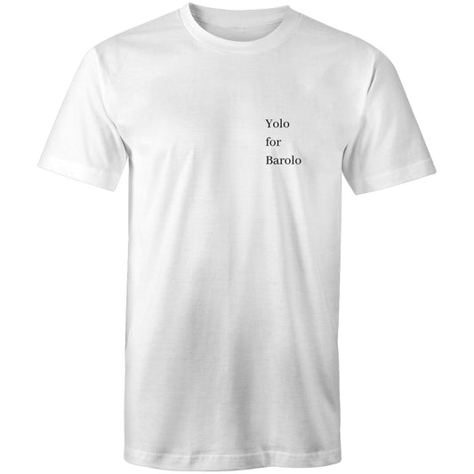 Mens 'Yolo for Barolo' White Tee (pocket print)